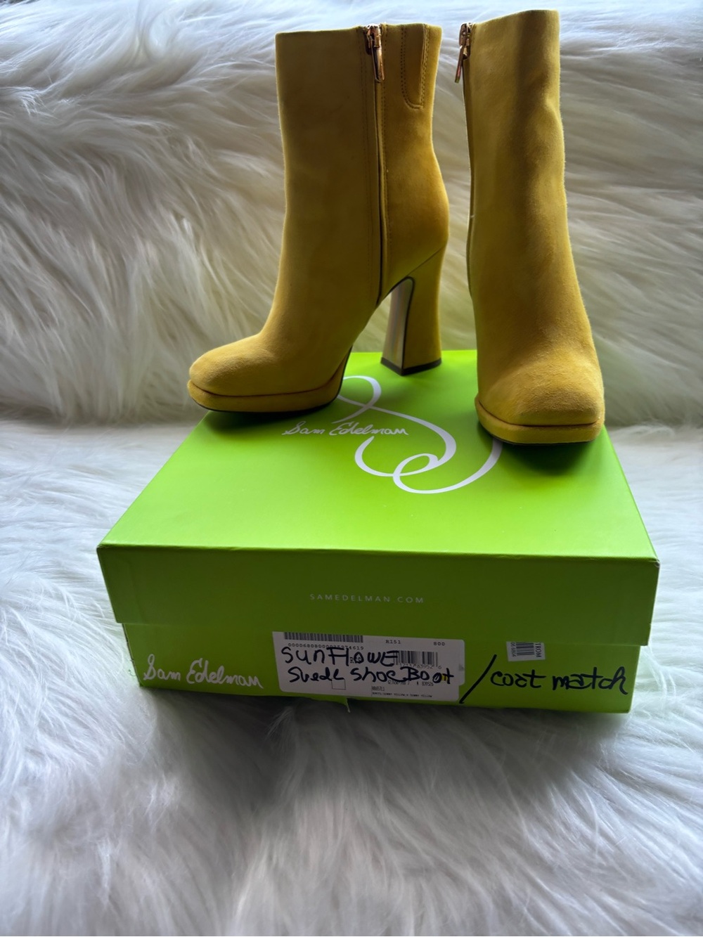 Sam Edelman “Jaye” Mustard yellow/Sunflower platform ankle boots. 7 $75.